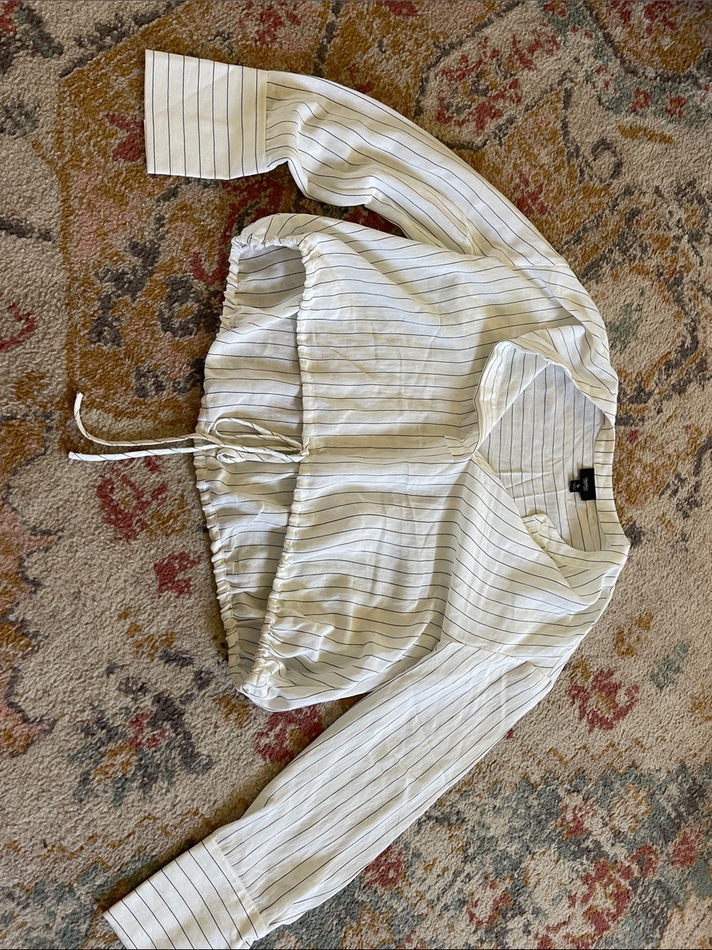 Target brand Lightweight White Pinstripe Drawstring Waist Blouse